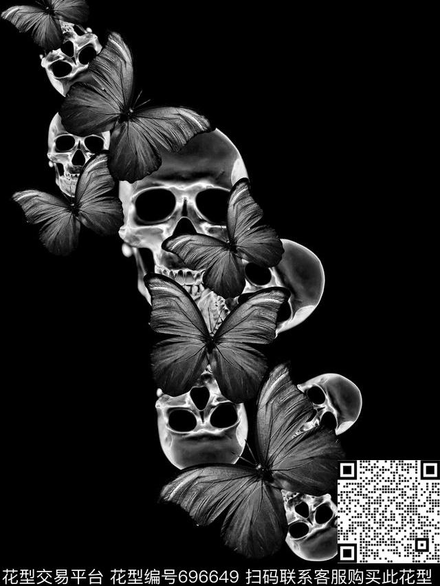 骷髅头蝴蝶男装T恤数码印花华亿平台下载（图片编号: 696649） - 瓦栏（Walan）