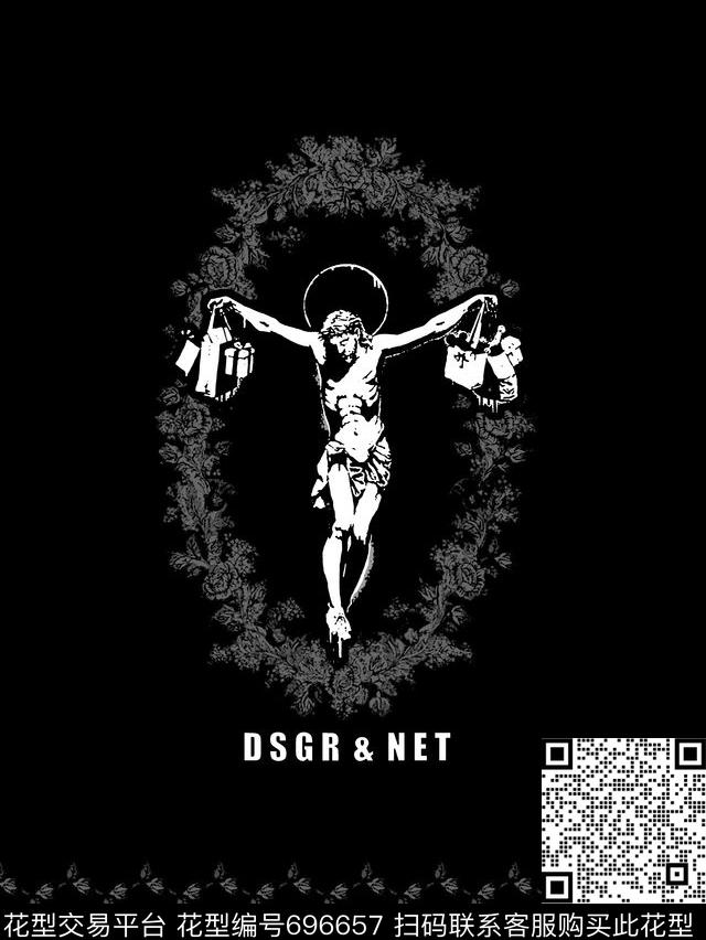 人物像花卉男装T恤传统印花华亿平台下载（图片编号: 696657） - 瓦栏（Walan）