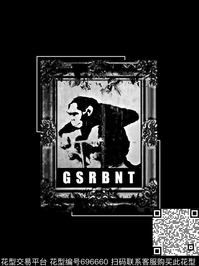 猴子复古边框男装T恤数码印花华亿平台下载（图片编号: 696660） - 瓦栏（Walan）