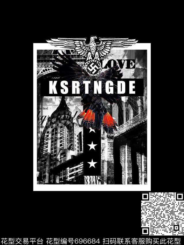 鹰复古建筑男装T恤数码印花华亿平台下载（图片编号: 696684） - 瓦栏（Walan）