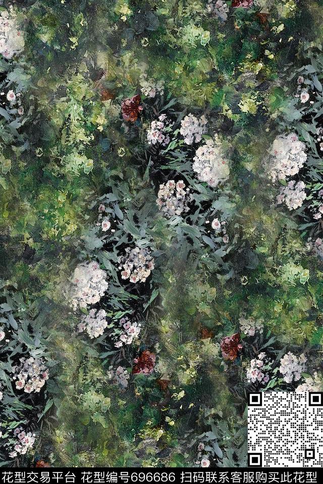 手绘花朵花卉数码印花华亿平台下载（图片编号: 696686） - 瓦栏（Walan）