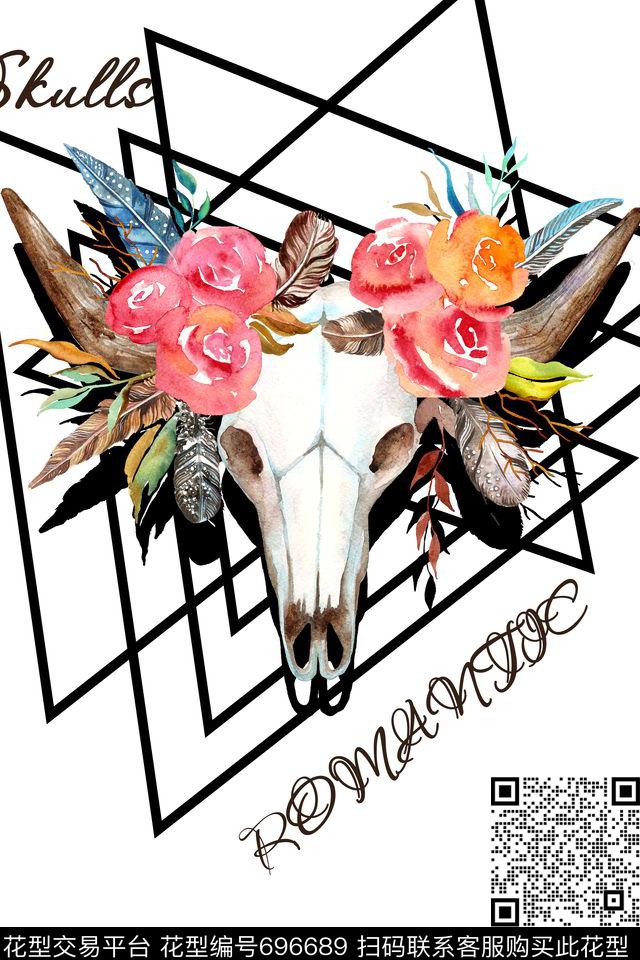 三角形羊头花卉传统印花华亿平台下载（图片编号: 696689） - 瓦栏（Walan）