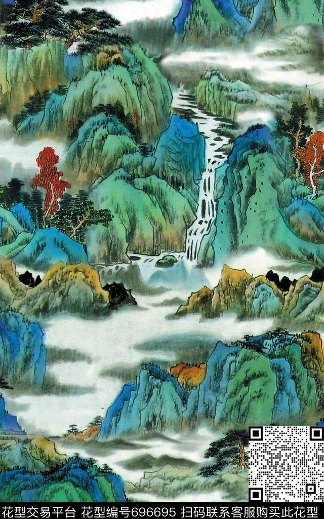 国画山水中国风数码印花华亿平台下载（图片编号: 696695） - 瓦栏（Walan）