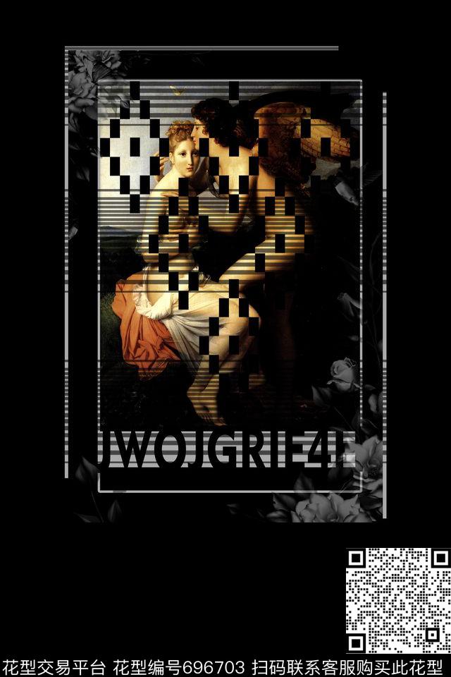 名画人物几何边框英文数码印花华亿平台下载（图片编号: 696703） - 瓦栏（Walan）