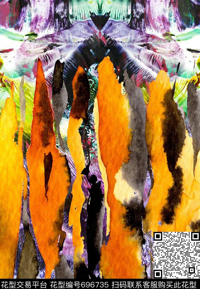 手绘水墨抽象数码印花华亿平台下载（图片编号: 696735） - 瓦栏（Walan）