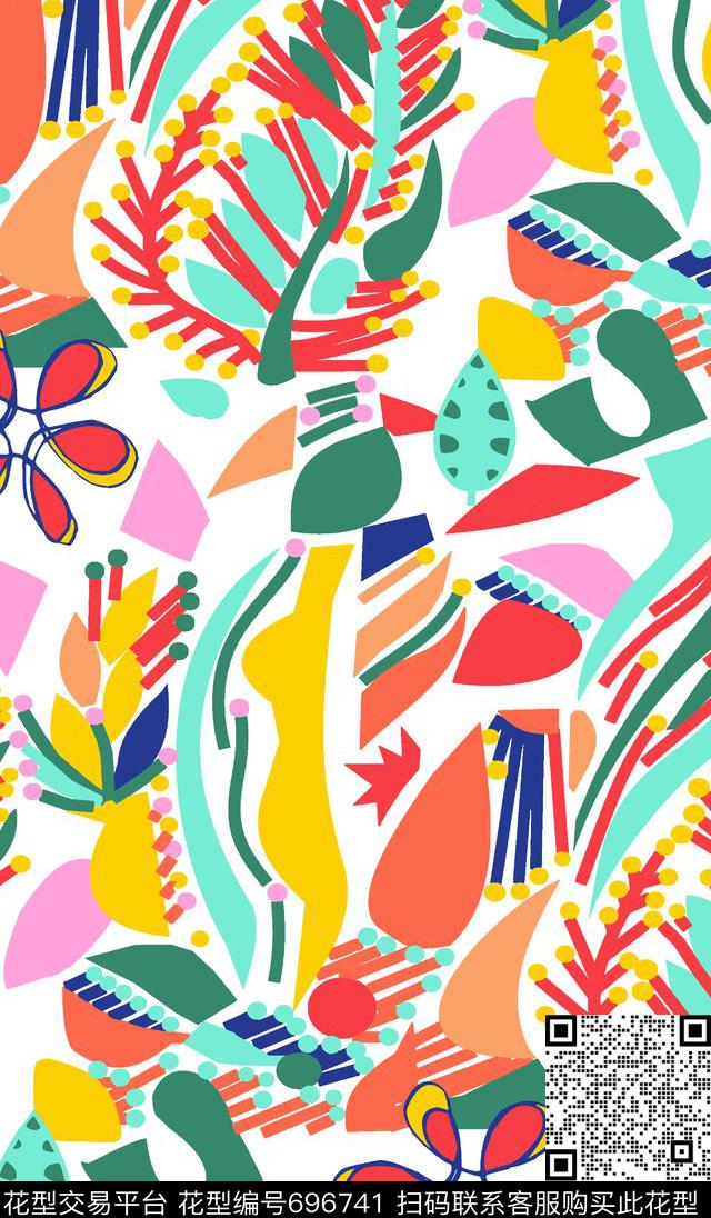 手绘矢量色块花纹抽象几何抽象彩色花纹传统印花华亿平台下载（图片编号: 696741） - 瓦栏（Walan）