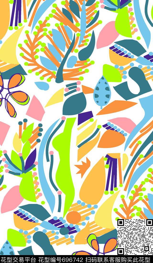 手绘矢量色块花纹抽象几何抽象彩色花纹传统印花华亿平台下载（图片编号: 696742） - 瓦栏（Walan）
