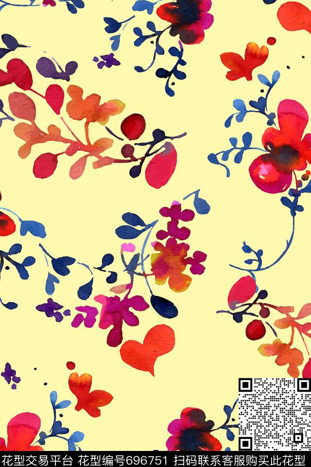手绘水彩乱花小碎花数码印花华亿平台下载（图片编号: 696751） - 瓦栏（Walan）