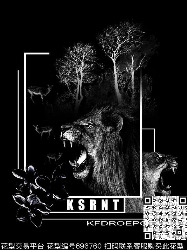 狮子花卉男装T恤数码印花华亿平台下载（图片编号: 696760） - 瓦栏（Walan）