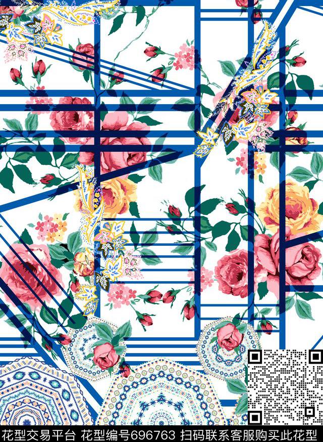 几何印花几何腰果圆形数码印花华亿平台下载（图片编号: 696763） - 瓦栏（Walan）