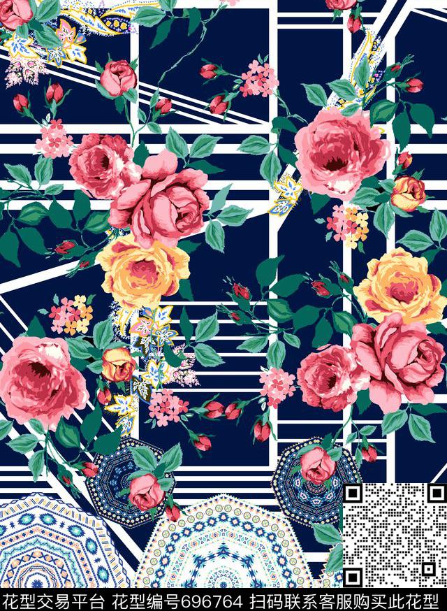 几何印花几何腰果圆形数码印花华亿平台下载（图片编号: 696764） - 瓦栏（Walan）