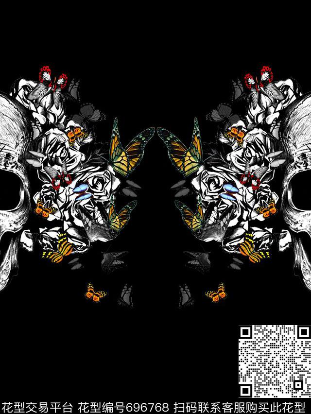 骷髅头蝴蝶男装T恤数码印花华亿平台下载（图片编号: 696768） - 瓦栏（Walan）