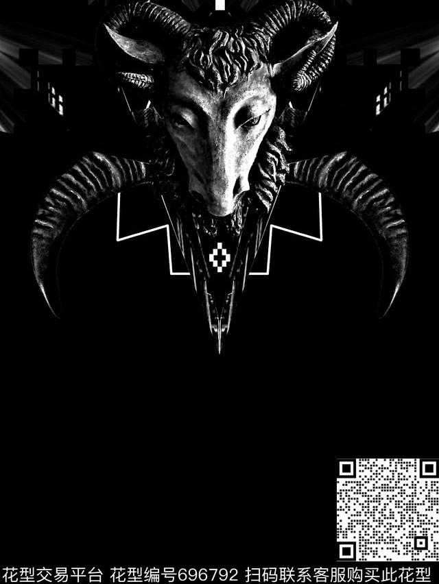 羊角几何男装T恤数码印花华亿平台下载（图片编号: 696792） - 瓦栏（Walan）