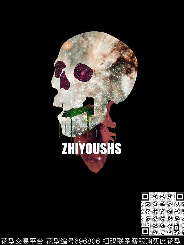 手绘骷髅头字母男装潮流定位印花数码印花华亿平台下载（图片编号: 696806） - 瓦栏（Walan）