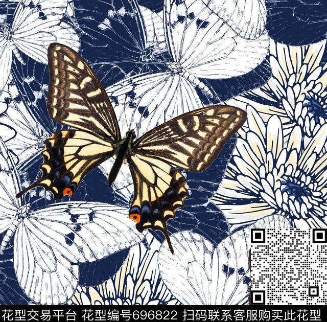 翅膀蝴蝶菊花数码印花华亿平台下载（图片编号: 696822） - 瓦栏（Walan）