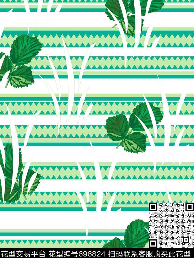 几何树叶植物传统印花华亿平台下载（图片编号: 696824） - 瓦栏（Walan）
