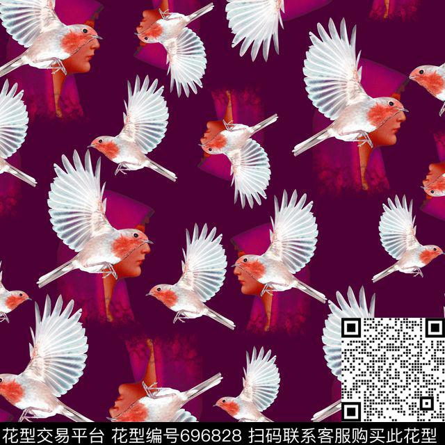 人头人像人像鸟数码印花华亿平台下载（图片编号: 696828） - 瓦栏（Walan）