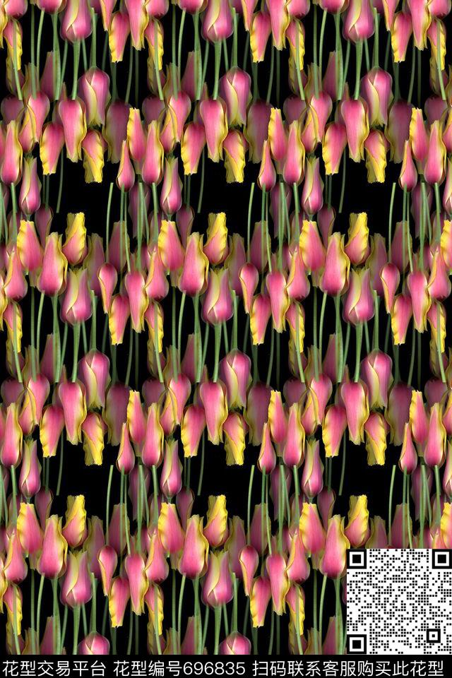 植物花卉花卉写真条纹混搭数码印花华亿平台下载（图片编号: 696835） - 瓦栏（Walan）