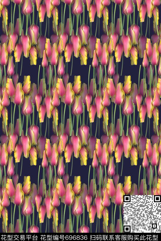 植物花卉花卉写真条纹混搭数码印花华亿平台下载（图片编号: 696836） - 瓦栏（Walan）