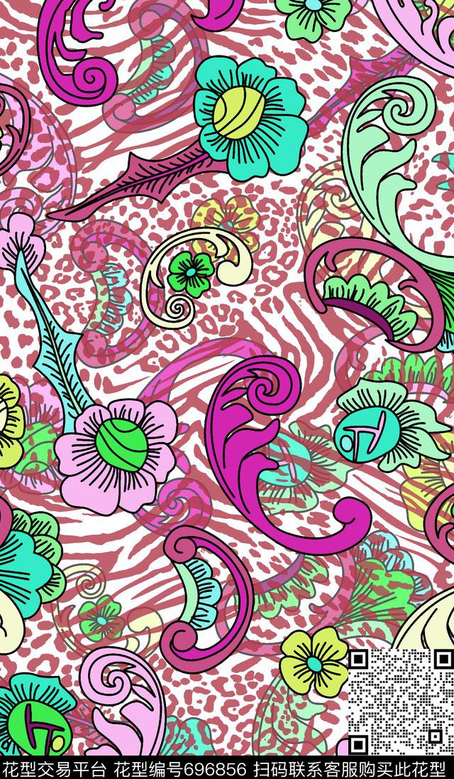 手绘矢量色块花纹抽象几何抽象彩色花纹传统印花华亿平台下载（图片编号: 696856） - 瓦栏（Walan）