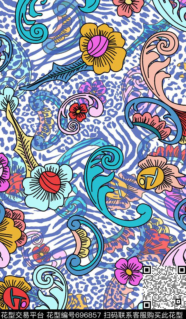 手绘矢量色块花纹抽象几何抽象彩色花纹传统印花华亿平台下载（图片编号: 696857） - 瓦栏（Walan）