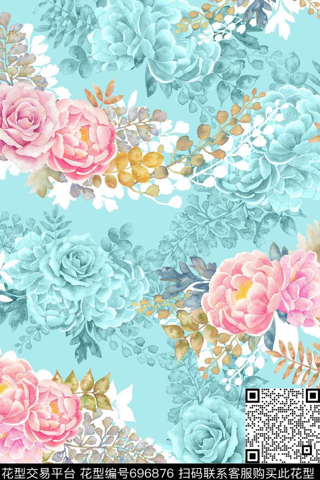 花朵花卉水彩数码印花华亿平台下载（图片编号: 696876） - 瓦栏（Walan）