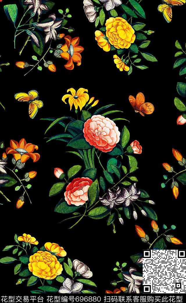 清新花卉手绘印花数码四方连续印花数码印花华亿平台下载（图片编号: 696880） - 瓦栏（Walan）