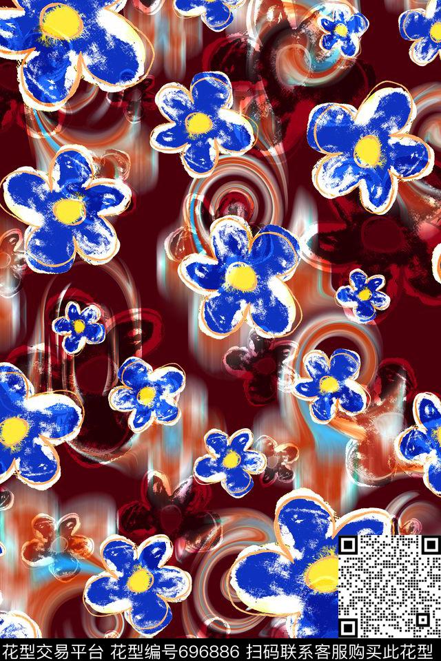 女装花卉抽象数码印花华亿平台下载（图片编号: 696886） - 瓦栏（Walan）