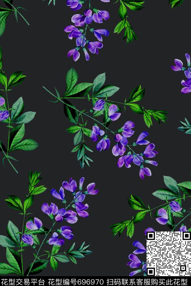 小碎花叶子植物数码印花华亿平台下载（图片编号: 696970） - 瓦栏（Walan）