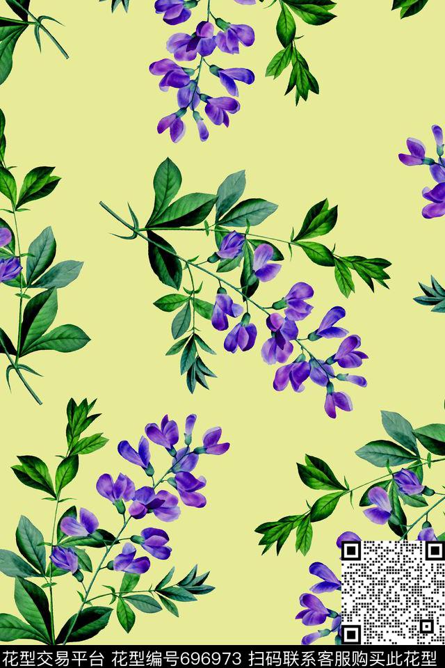 小碎花叶子植物数码印花华亿平台下载（图片编号: 696973） - 瓦栏（Walan）
