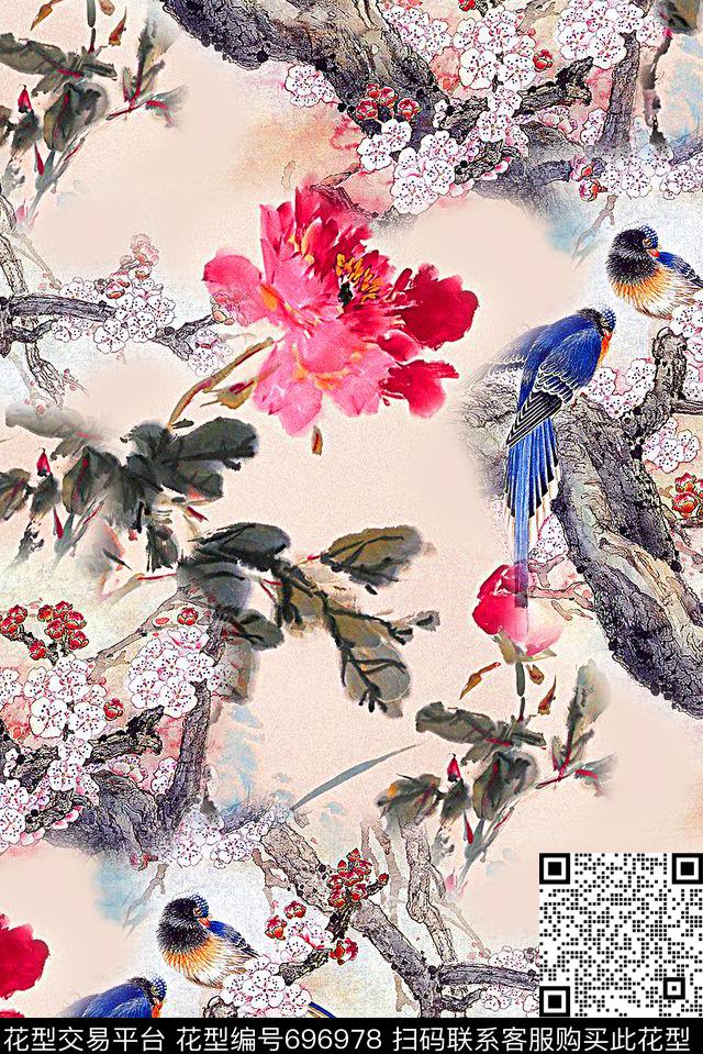 彩绘手绘中国风风水墨画数码印花山水画花鸟数码印花华亿平台下载（图片编号: 696978） - 瓦栏（Walan）