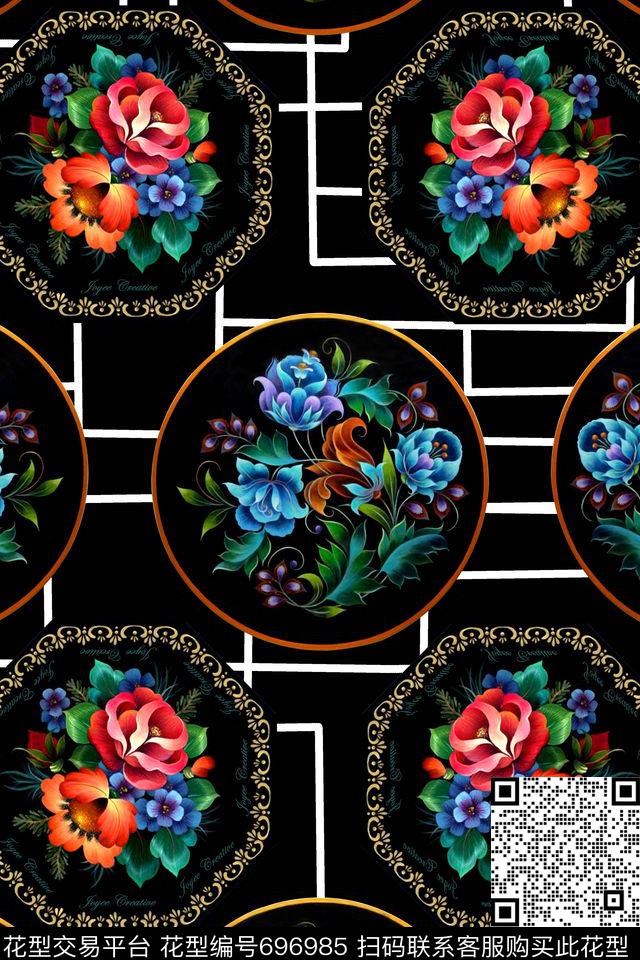几何花卉复古数码印花华亿平台下载（图片编号: 696985） - 瓦栏（Walan）