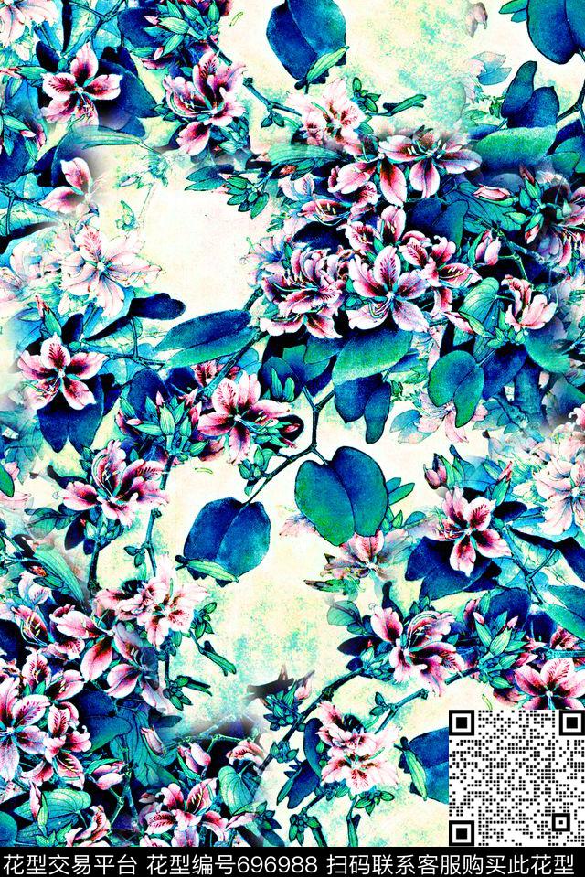 手绘中国风风水墨画数码印花民族风山水画花卉女装旗袍裙子印花数码印花华亿平台下载（图片编号: 696988） - 瓦栏（Walan）