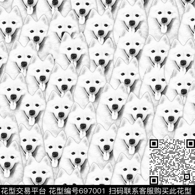 动物狗微笑天使萨摩耶传统印花华亿平台下载（图片编号: 697001） - 瓦栏（Walan）