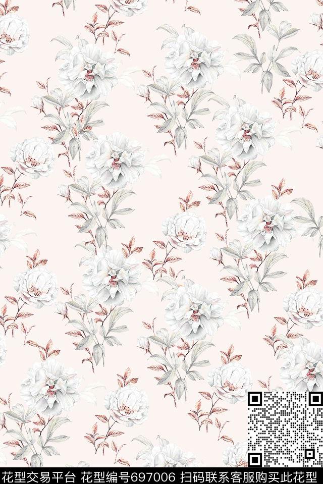 大花高雅手绘数码印花华亿平台下载（图片编号: 697006） - 瓦栏（Walan）
