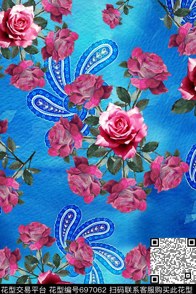 花卉水彩佩斯利数码印花华亿平台下载（图片编号: 697062） - 瓦栏（Walan）