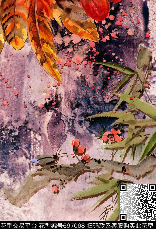 手绘水墨肌理数码印花华亿平台下载（图片编号: 697068） - 瓦栏（Walan）