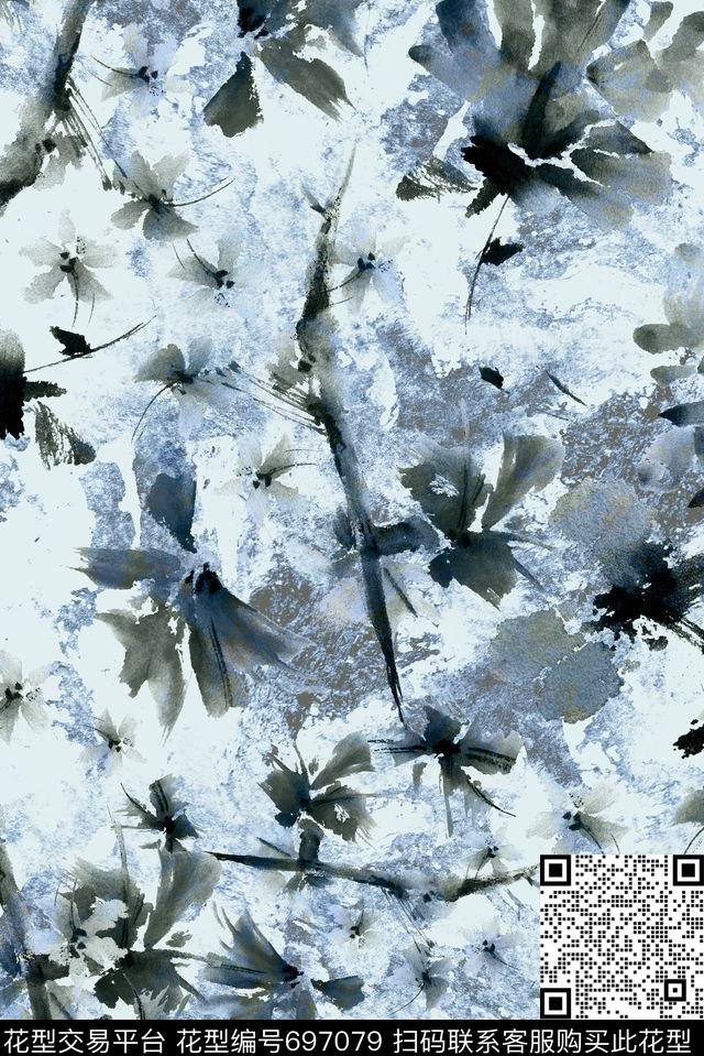 手绘水墨抽象数码印花华亿平台下载（图片编号: 697079） - 瓦栏（Walan）