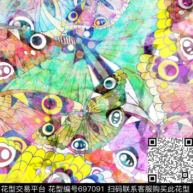 翅膀蝴蝶热带花蝶数码印花华亿平台下载（图片编号: 697091） - 瓦栏（Walan）