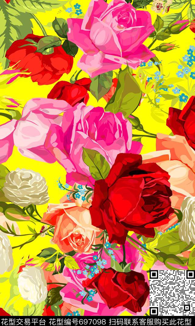 garden2017flowers数码印花华亿平台下载（图片编号: 697098） - 瓦栏（Walan）
