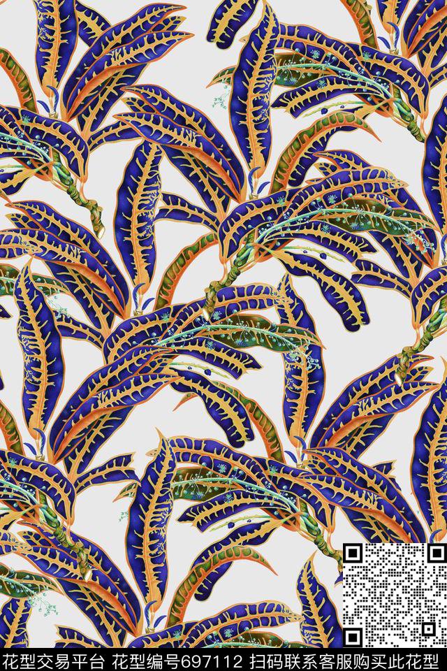 热带植物叶子数码印花华亿平台下载（图片编号: 697112） - 瓦栏（Walan）