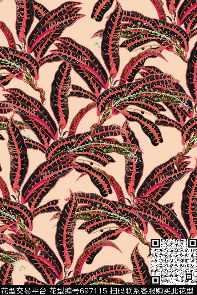 热带植物叶子数码印花华亿平台下载（图片编号: 697115） - 瓦栏（Walan）