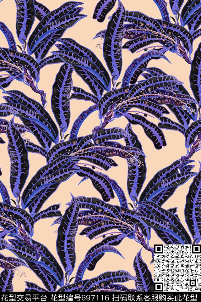 热带植物叶子数码印花华亿平台下载（图片编号: 697116） - 瓦栏（Walan）