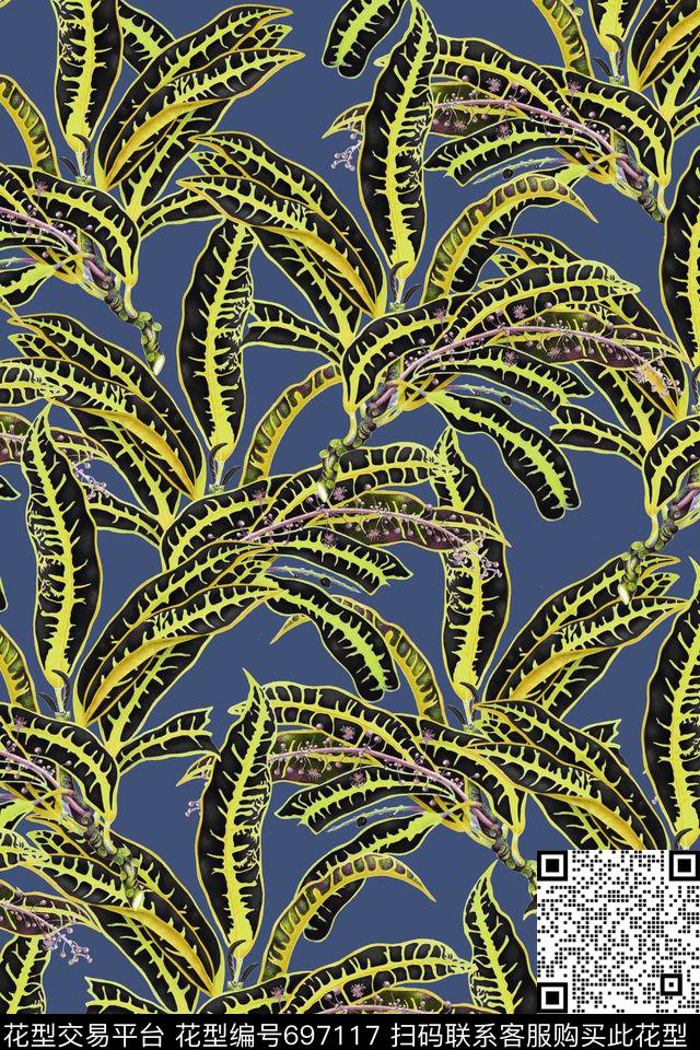 热带植物叶子数码印花华亿平台下载（图片编号: 697117） - 瓦栏（Walan）