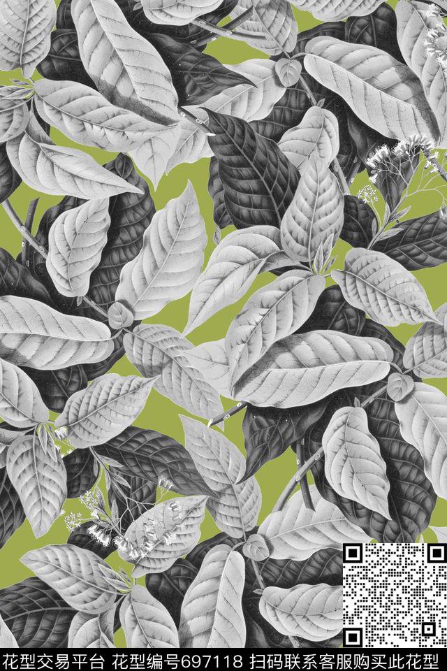 热带植物树叶数码印花华亿平台下载（图片编号: 697118） - 瓦栏（Walan）