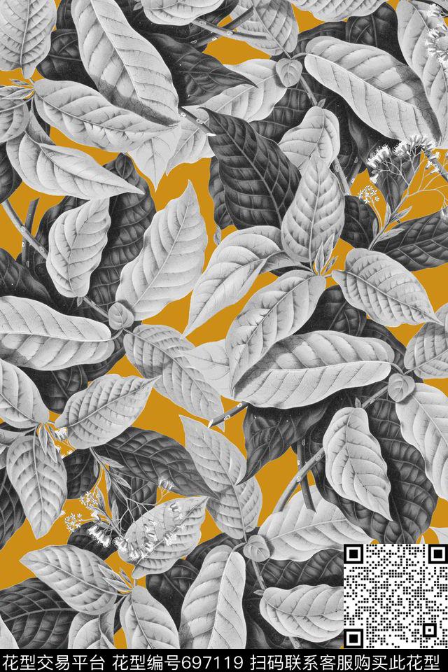 热带植物树叶数码印花华亿平台下载（图片编号: 697119） - 瓦栏（Walan）