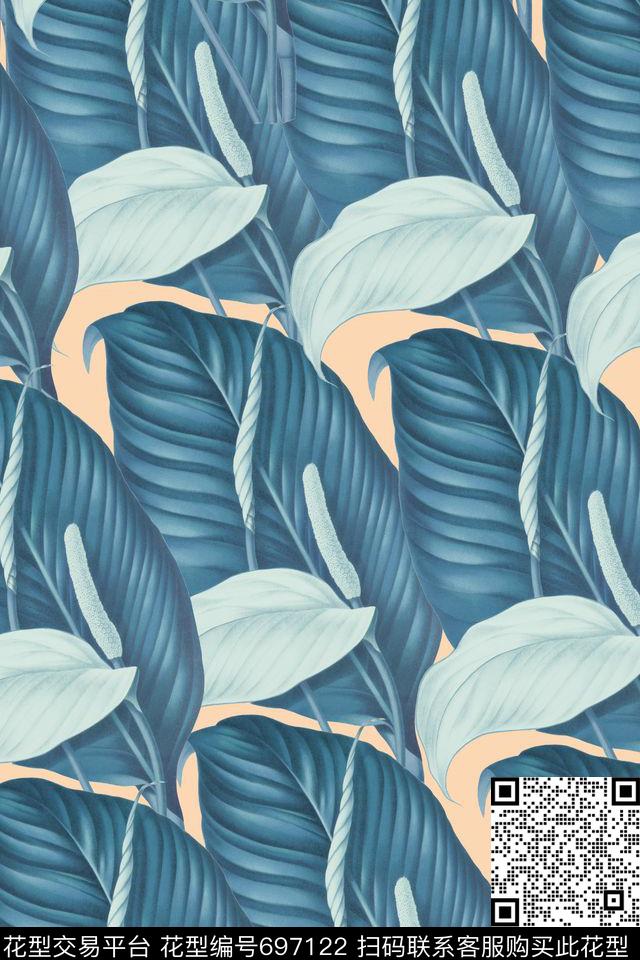 叶子热带植物数码印花华亿平台下载（图片编号: 697122） - 瓦栏（Walan）