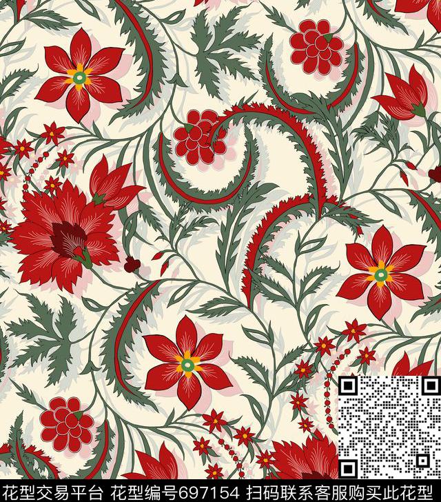 L.D~民族L.D~花卉L.D~手绘传统印花华亿平台下载（图片编号: 697154） - 瓦栏（Walan）