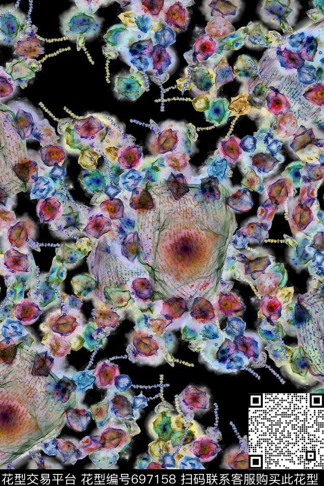 手绘花卉宝石数码印花华亿平台下载（图片编号: 697158） - 瓦栏（Walan）