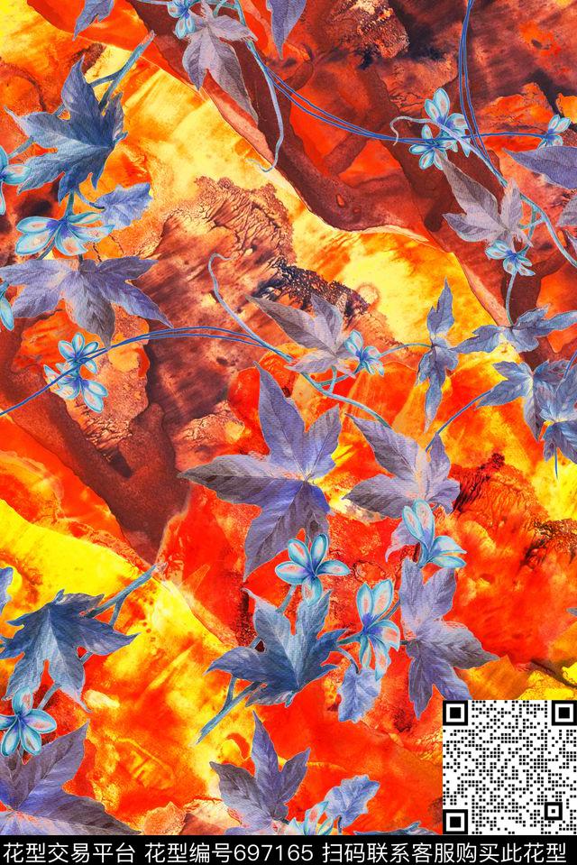 树叶岩浆枫叶数码印花华亿平台下载（图片编号: 697165） - 瓦栏（Walan）